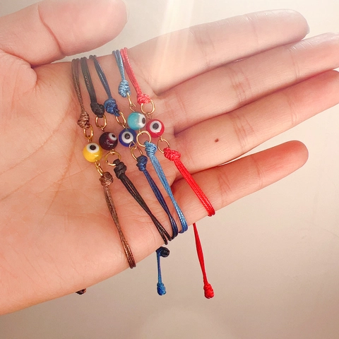 Bracciale In Corda Intrecciata Regolabile Malocchio Turco Perline In Acciaio Inossidabile Gioielli Di Protezione Etnici