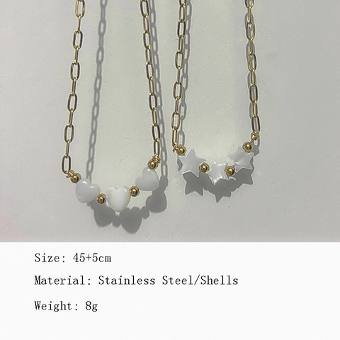 Minimalist Pendant Necklace For Women Stainless Steel Paperclip Chain White Shell Hearts Star Shape Light Luxury Accessory