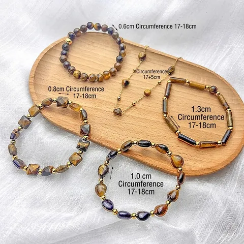 Pulsera De Cuentas De Piedra Ojo De Tigre Natural Joyería Vintage Acentos De Metal De Aleación Regalo Mujer