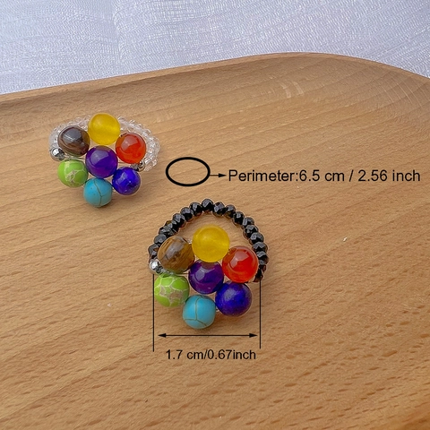 Handgefertigter Perlenring Mehrfarbig Chakra Blume Kristallstein Elastische Schnur Boho Stil Schmuck Für Damen