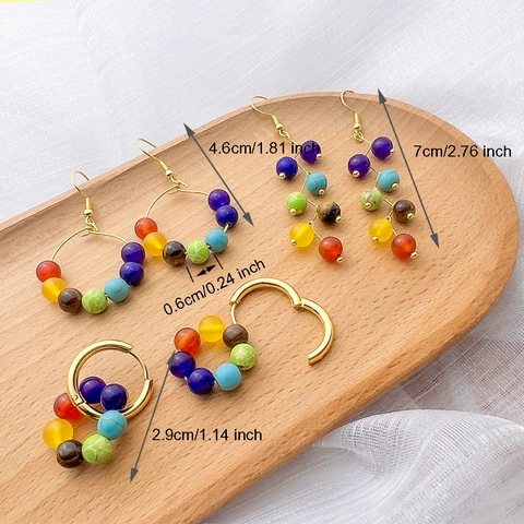 Pendientes Chakra Para Mujer Acero Inoxidable Cuentas De Piedra Natural Yoga Meditación Joyería Tono Dorado