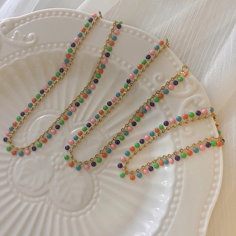 Gioielli In Acciaio Inossidabile Bohemien Smalto Colorato Farfalla Goccia D'acqua Collana Cavigliera Bracciale Per Donna Stile Etnico Vintage