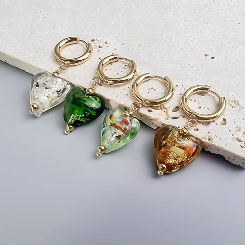 Pendientes Vintage De Corazón Acero Inoxidable Vidrio Pan De Oro Colorido Estilo Corte Joyería Moda Para Mujeres