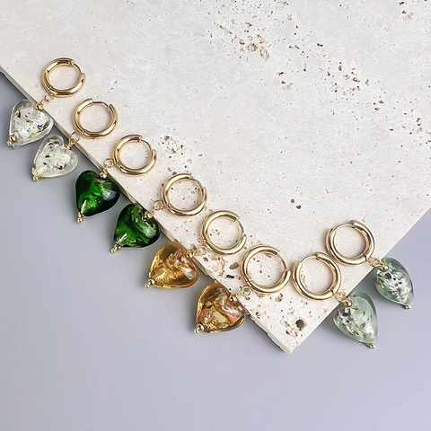 Pendientes Vintage De Corazón Acero Inoxidable Vidrio Pan De Oro Colorido Estilo Corte Joyería Moda Para Mujeres