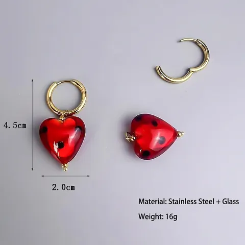 Orecchini Pendenti A Cuore Acciaio Inossidabile Vetro Lampwork Colorato Design Di Nicchia Vintage Francese Per Donne