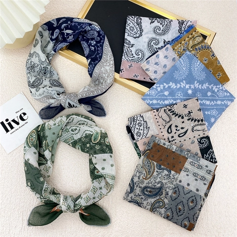 Carré de Soie Vintage Imprimé Paisley en Poliestere pour Femmes Bohème Floral Épissage Bandana Bandeau Foulard de Cou Décoration de Sac Accessoire Aspect Satin