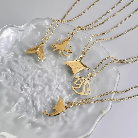 Collar Con Colgante De Animales Marinos Del Océano Acero Inoxidable Chapado En Oro De 18K Moda Minimalista Para Mujer