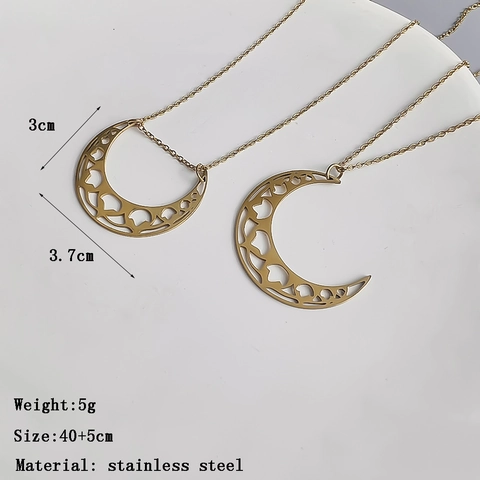 Collana Con Pendente A Mezzaluna Traforata In Acciaio Inossidabile Motivo A Cuore Geometrico Gioielli Artistici Di Tendenza
