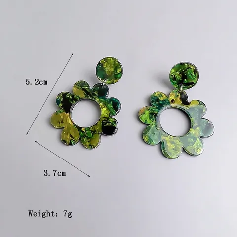 Pendientes Colgantes De Flor Hueca Textura De Mármol Acrílico Estilo Pintura Al Óleo Joyería De Moda Para Mujeres