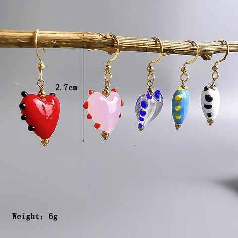 Süße Herzform Ohrhänger Edelstahl Lampenglas Punktmuster Dangle Ohrringe Für Damen Mode Schmuck
