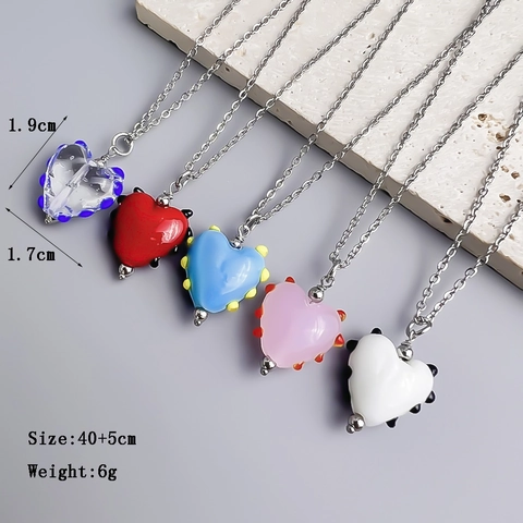 Collana Con Ciondolo A Cuore Macaron Dolce Acciaio Inossidabile Vetro Lampwork Pois Gioielli Moda Per Donna