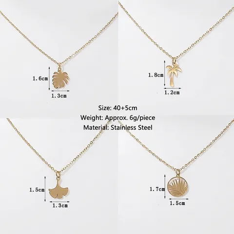 Tropical Leaf Pendant Necklace For Women Minimalist Stainless Steel Ginkgo Monstera Palm Coconut Tree Summer Jewelry
