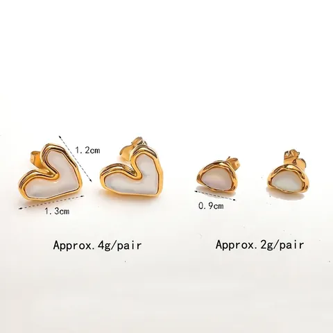 Heart Triangle Geometric Stud Earrings Stainless Steel With Faux Cat Eye Stone Elegant French Vintage Style For Women