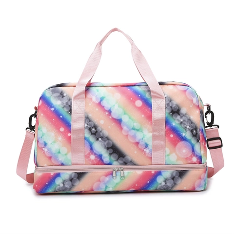 Borsa Da Viaggio Tessuto Oxford Impermeabile Grande Capacità Con Scomparto Scarpe Separazione Secco Umido Stampa Arcobaleno Per Donne