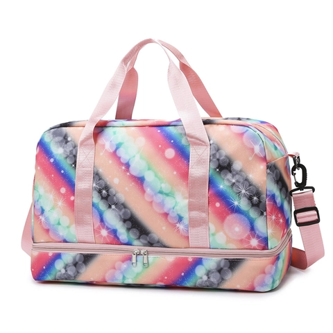 Borsa Da Viaggio Tessuto Oxford Impermeabile Grande Capacità Con Scomparto Scarpe Separazione Secco Umido Stampa Arcobaleno Per Donne
