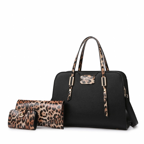 Borsa Tote Da Donna Pelle PU Motivo Litchi Grande Capacità Stampa Leopardata Borsa A Mano Tracolla Semplice Elegante