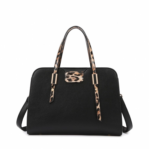 Borsa Tote Da Donna Pelle PU Motivo Litchi Grande Capacità Stampa Leopardata Borsa A Mano Tracolla Semplice Elegante