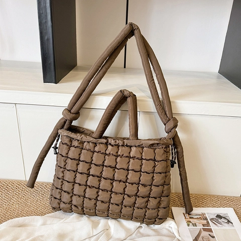 Borsa Tote Trapuntata Da Donna In Nylon Imbottito Grande Capacità Borsa A Tracolla Con Manici A Nodo Casual Moda Quotidiana