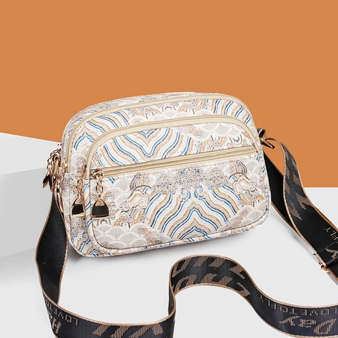 Borsa Tracolla Jacquard Donna Multi-Tasca Stampa Nuvola Tradizionale Tracolla Larga Borsa Spalla Casual