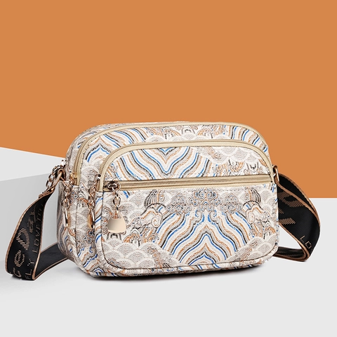 Borsa Tracolla Jacquard Donna Multi-Tasca Stampa Nuvola Tradizionale Tracolla Larga Borsa Spalla Casual