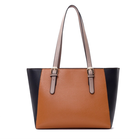 Bolso Tote de Cuero de PU Saffiano de Gran Capacidad Bolso Bandolera Estuche Porta Tarjetas Color en Contraste Minimalista