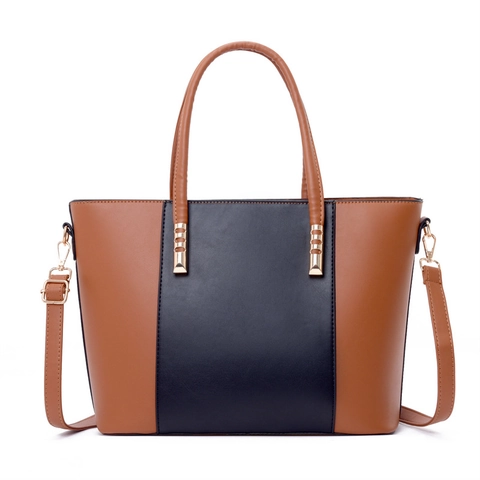 Juego De Bolso Tote Bandolera Cartera Y Tarjetero De Cuero PU Para Mujer Vintage Bloque De Color Gran Capacidad