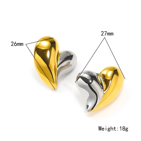 Edelstahl Herz Ohrstecker Für Damen 18K Vergoldet Kontrastfarbe 3D Puffy Heart Minimalistisches Statement Schmuckstück