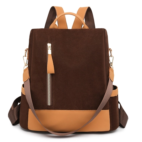 Damen Mode Multifunktionaler Anti-Diebstahl Rucksack Splicing Nylon PU Große Kapazität Reise Umhängetasche Casual Mommy Rucksack