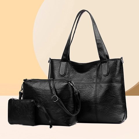 Women Tote Bag Set PU Leather Large Capacity Grid Stitching Shoulder Bag Handbag Crossbody Bag For Daily Commuting
