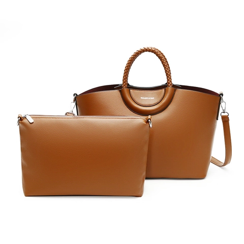 Women Tote And Clutch Bag Litchi Texture PU Leather Large Capacity Woven Handle Fashion Commuting Elegant
