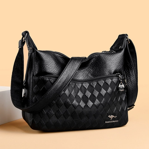 Women Fashion PU Leather Crossbody Bag Large Capacity Multi Zipper Shoulder Bag Crocodile Stone Pattern Elegant Handbag