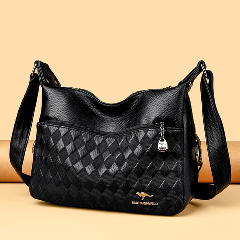Women Fashion PU Leather Crossbody Bag Large Capacity Multi Zipper Shoulder Bag Crocodile Stone Pattern Elegant Handbag