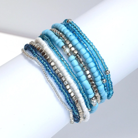 Dehnbares Mehrlagiges Künstliche Perlenarmband Ozean Stil Glasperlen Und Künstliche Perlenimitat Boho Sommer Schmuck