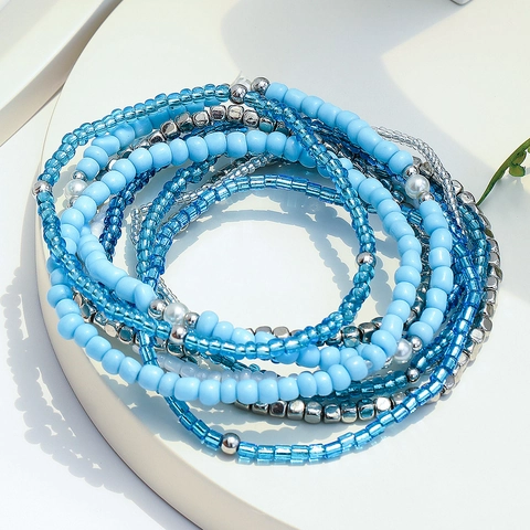 Dehnbares Mehrlagiges Künstliche Perlenarmband Ozean Stil Glasperlen Und Künstliche Perlenimitat Boho Sommer Schmuck