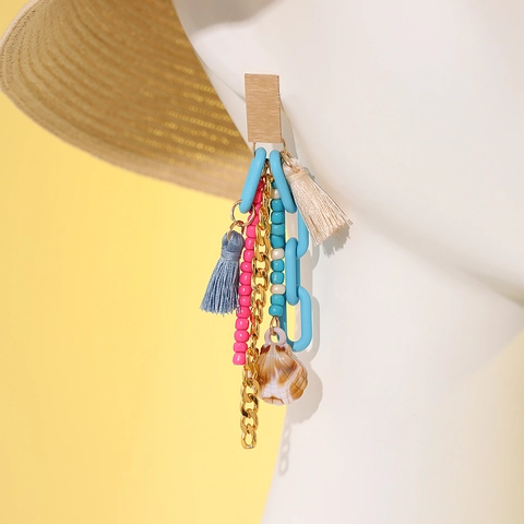 Böhmische Muschel Quasten Ohrringe Lange Hängende Legierung Ketten Acryl Perlen Strand Urlaub Stil Handgefertigter Schmuck