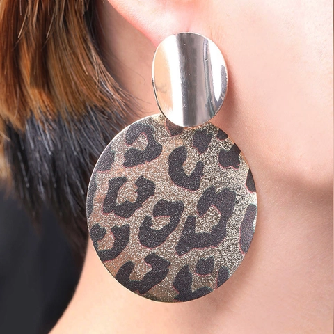 Leopard Print Ohrhänger Legierung Geometrisch Rund Übertrieben Statement Schmuck Damen Mode Retro Stil