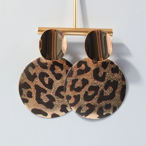 Leopard Print Ohrhänger Legierung Geometrisch Rund Übertrieben Statement Schmuck Damen Mode Retro Stil