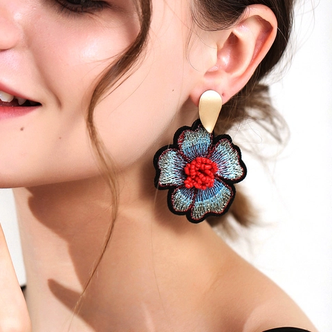 Handgemaakte Bloemenborduurwerk Oorbellen Boho Etnisch Legering Kralen Statement Sieraden Dames