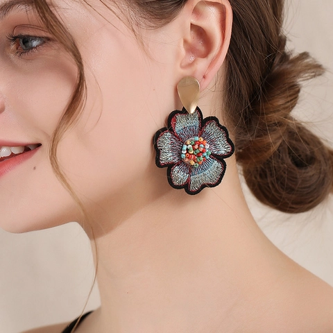 Handgemaakte Bloemenborduurwerk Oorbellen Boho Etnisch Legering Kralen Statement Sieraden Dames