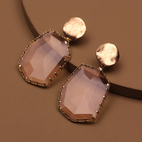 Large Octagon Faceted Glass Crystal Drop Earrings Brushed Alloy Round Stud Stainless Steel Earring Post Geometric Jewelry