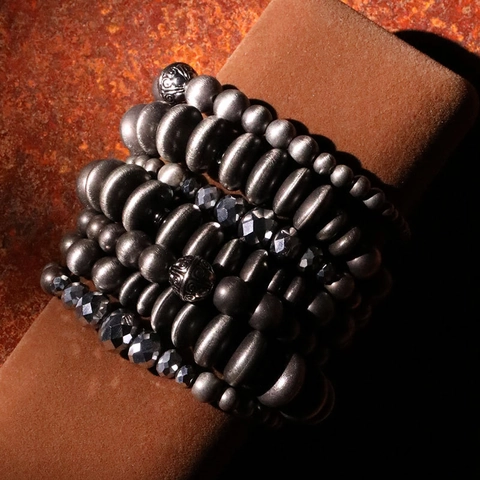 Bohemian Stackable Beaded Bracelets With Synthetic Glass Crystal ABS Alloy Beads Retro Vintage Industrial Style Accessories