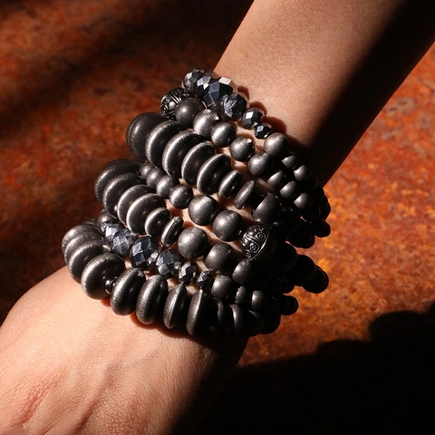 Bohemian Stackable Beaded Bracelets With Synthetic Glass Crystal ABS Alloy Beads Retro Vintage Industrial Style Accessories