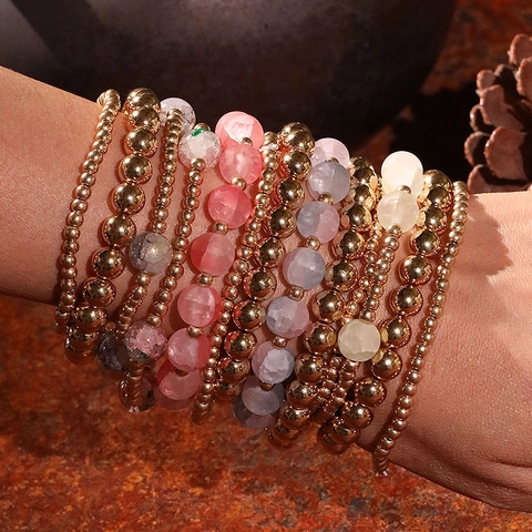 Multi-Layer Beaded Bracelets Stackable Bohemian Synthetic Crystal Metallic CCB Beads Sweet Fashion Jewelry Women