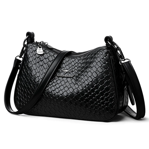 Sac À Épaule Tissé Femmes Cuir PU Grande Capacité Multi Couches Fermeture Éclair Sac Bandoulière Décontracté