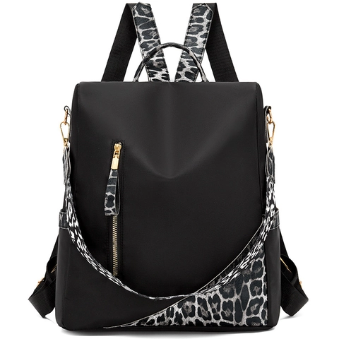 Mochila Antirrobo de Tela Oxford para Mujer Estampado de Leopardo Impermeable Mochila de Viaje Ligera Moda Casual Escolar