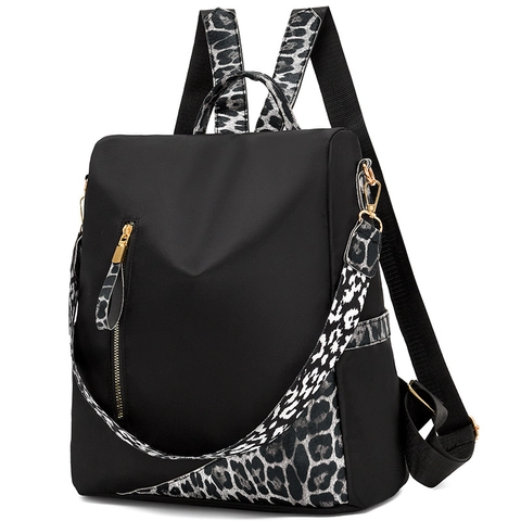 Mochila Antirrobo de Tela Oxford para Mujer Estampado de Leopardo Impermeable Mochila de Viaje Ligera Moda Casual Escolar