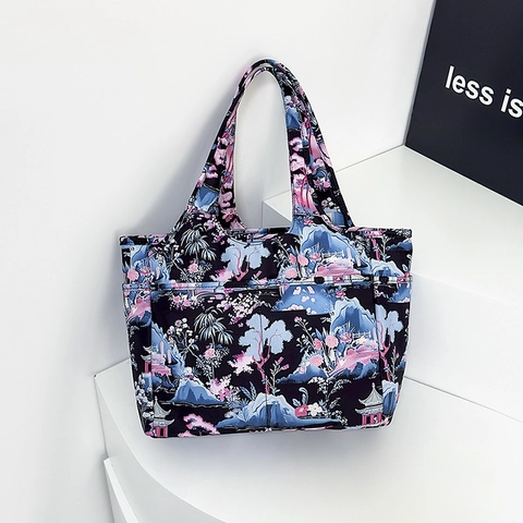 Große Kapazität Oxford-Gewebe Bedruckte Tote Bag Chinesisches Landschaftsmuster Wasserdichte Schultertasche Für Damen Täglich Pendeln Reisetasche