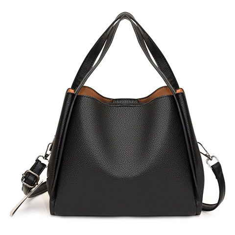 Borsa A Secchiello Da Donna In Pelle PU Gran Capacità Tracolla Rimovibile Semplice Casual Quotidiana Borsa A Mano Spalla