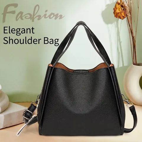 Borsa A Secchiello Da Donna In Pelle PU Gran Capacità Tracolla Rimovibile Semplice Casual Quotidiana Borsa A Mano Spalla