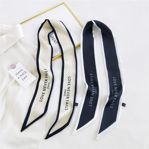Elegante Sciarpa Twilly in Raso da Donna Love Never Fails Paris Stampa Lettere Sciarpa Sottile per Manico Borsa Nastro Capelli